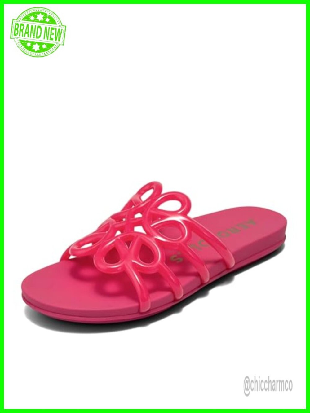 Flat Jelly Slide Sandals with Floral Piping - Women's